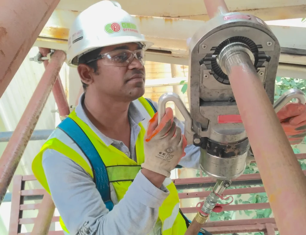 Cenergy Offshore Technician installing Pyplok on utility lines