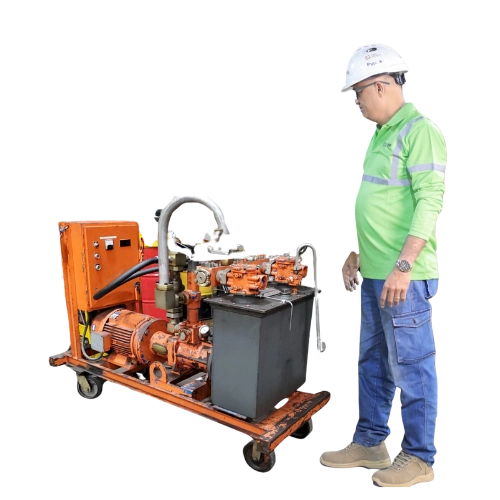 Cenergy Offshore technician with TMI Flushing Machine